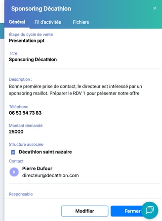 Capture d’écran fiche opportunité vue 360