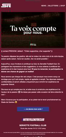 Newsletter de récolte de satisfaction post saison du Servette FC