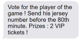 Vote for the player of the game ! Send his jersey number before the 80th minute. Prizes : 2 VIP tickets !