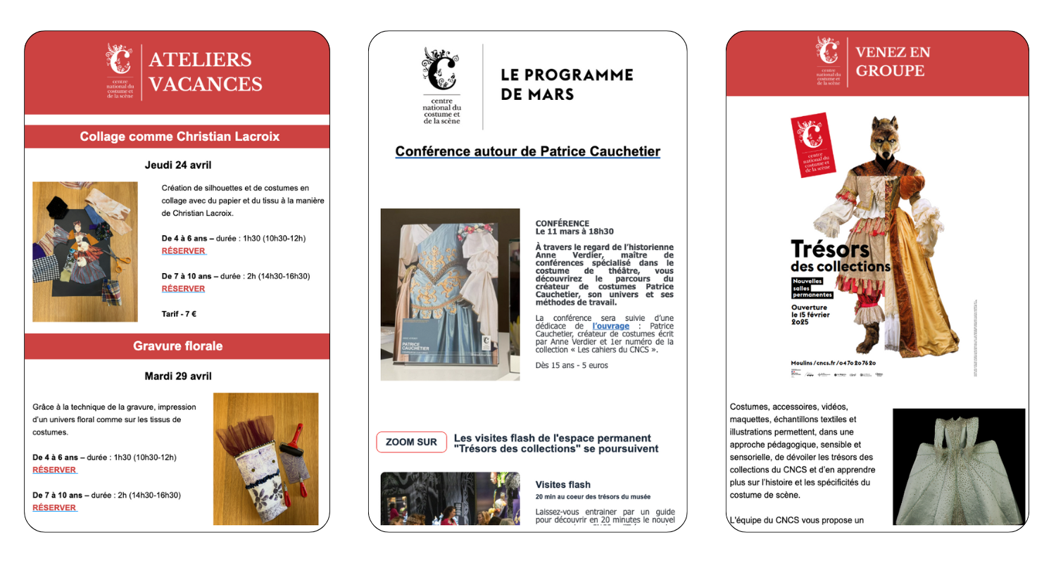 Plusieurs exemples de newsletters envoyées par le CNCS