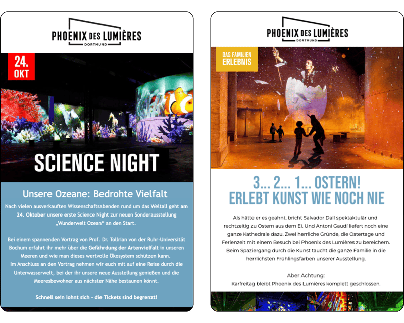 Exemple de newsletters envoyées par Culturespaces