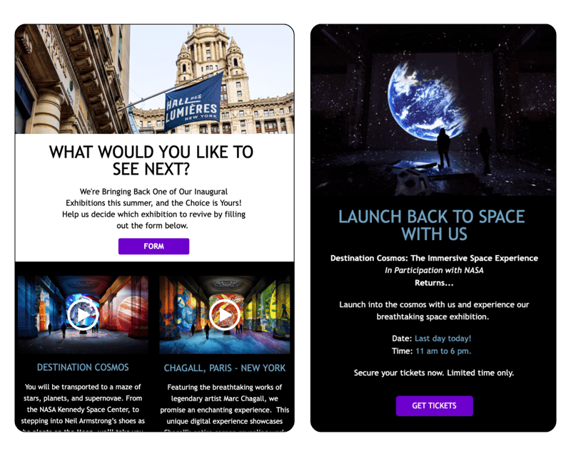 Exemple de newsletters envoyées par Culturespaces