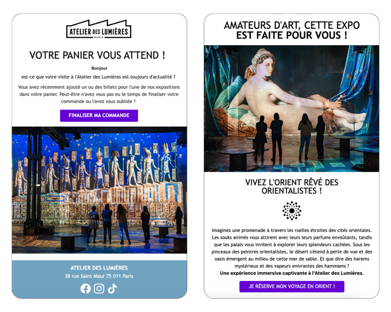 Exemple de newsletters envoyées par Culturespaces