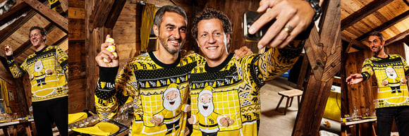 Mannequins portant le pull de Noël des Young Boys de Berne